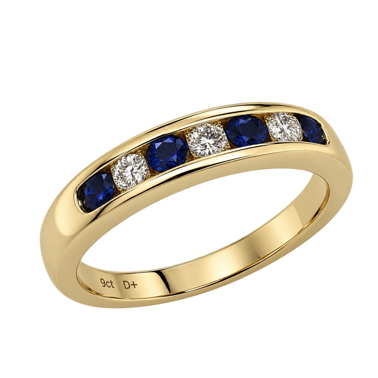 9ct Yellow Gold Sapphire & Diamond Channel Set Ring