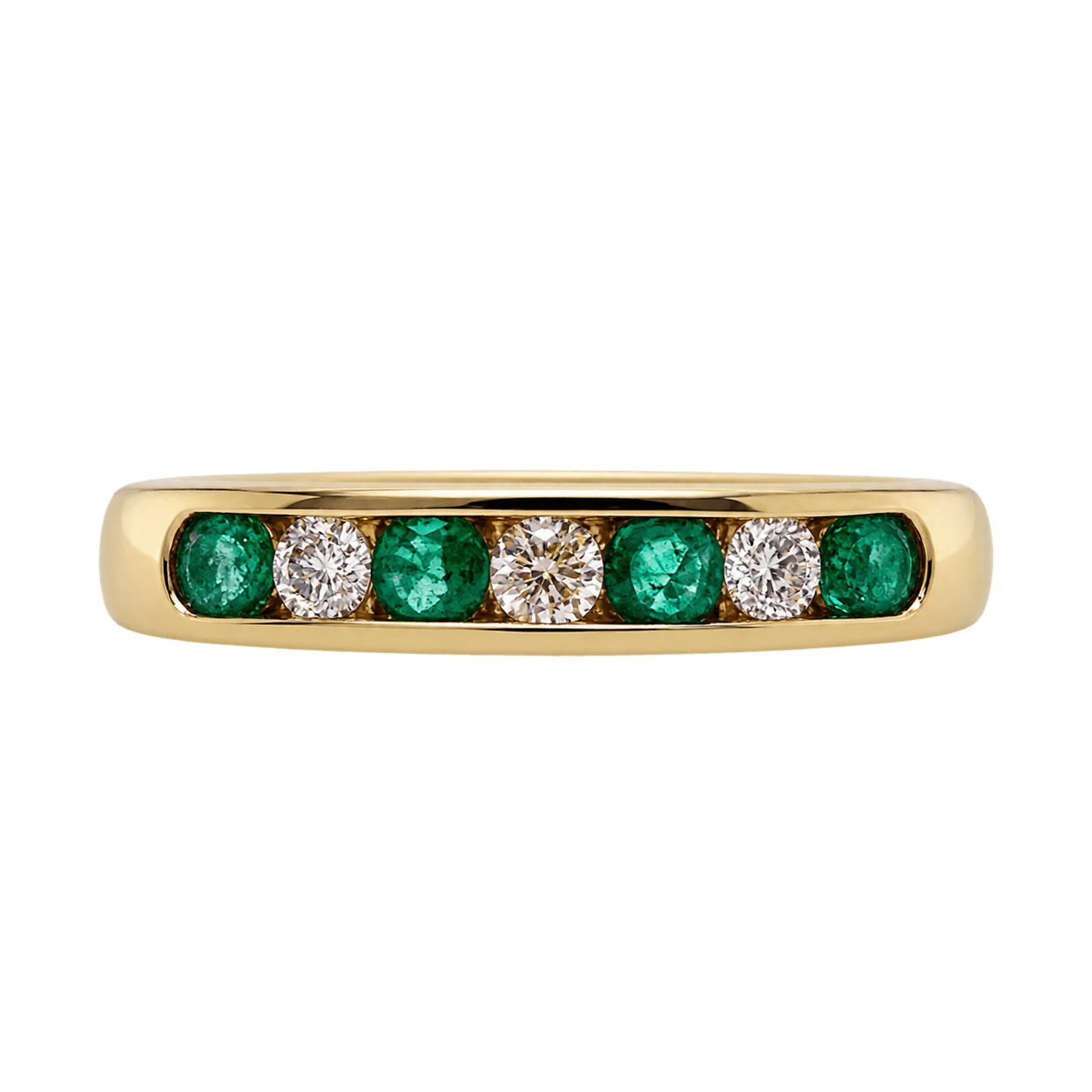 9ct Yellow Gold Emerald & Diamond Channel Set Ring