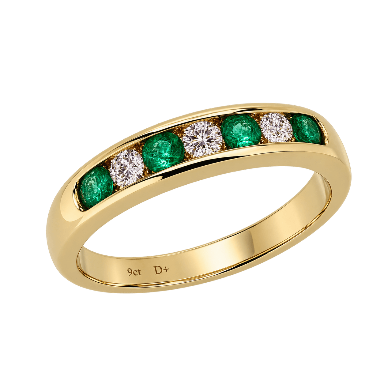9ct Yellow Gold Emerald & Diamond Channel Set Ring