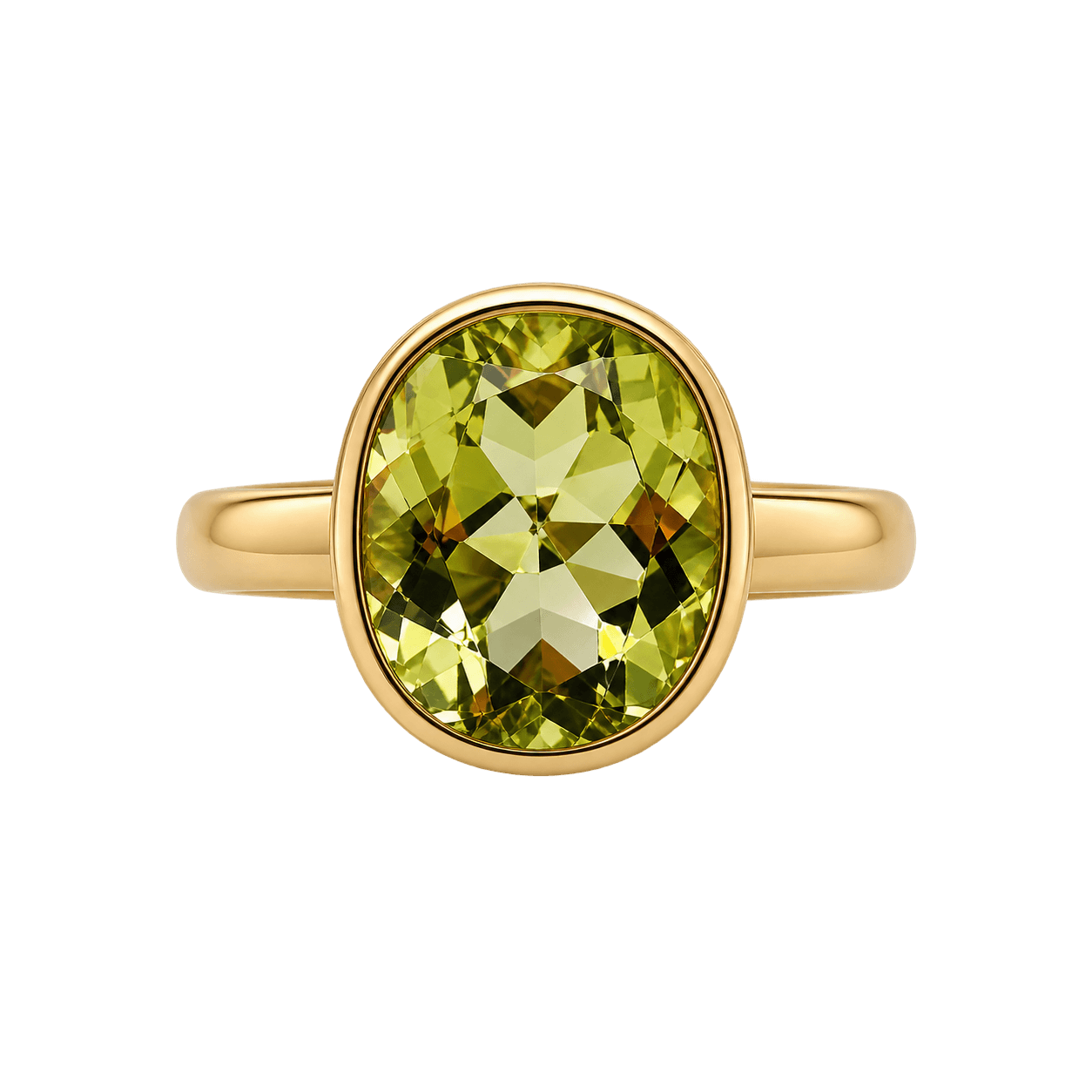 9ct Yellow Gold Green Quartz Oval Ring