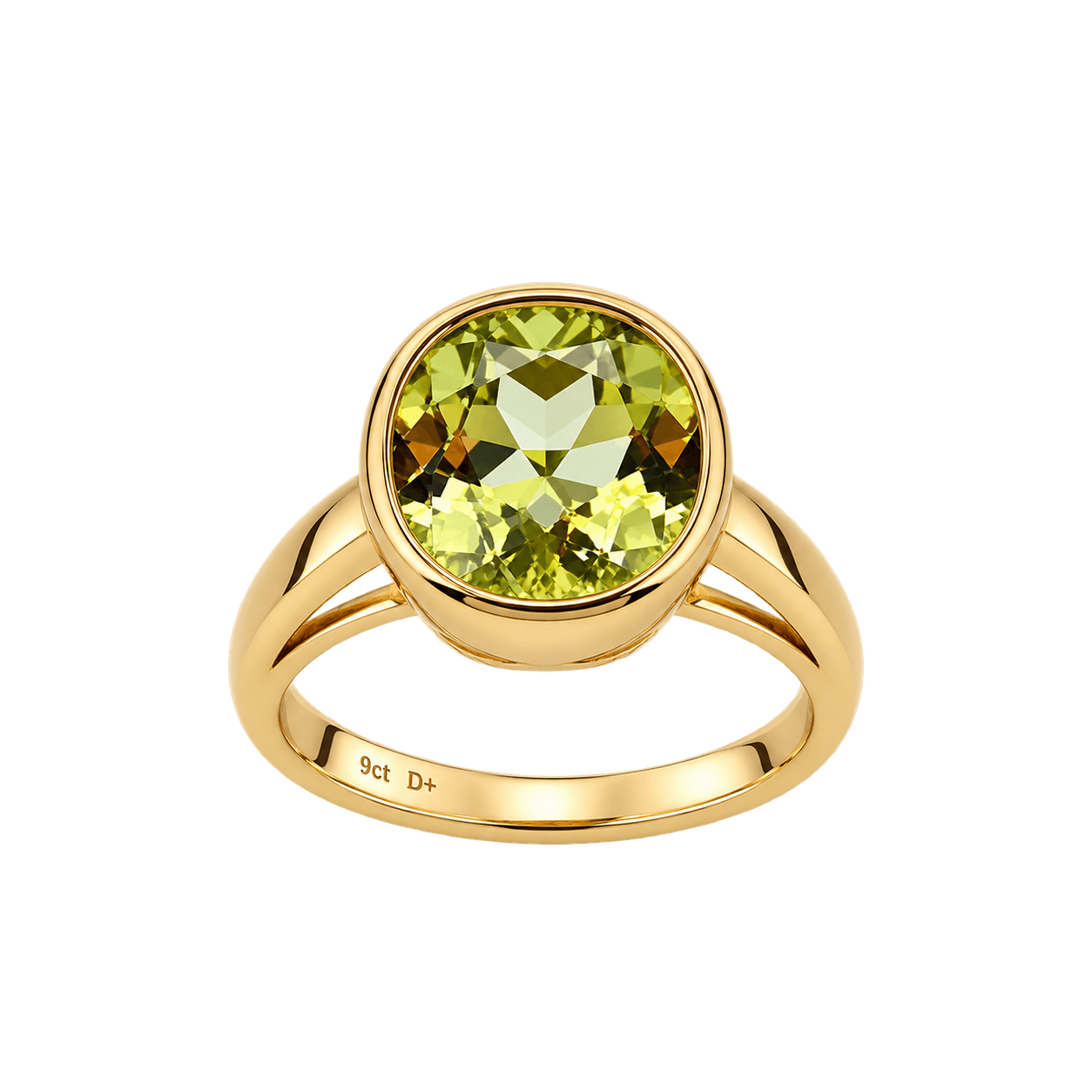 9ct Yellow Gold Green Quartz Oval Ring