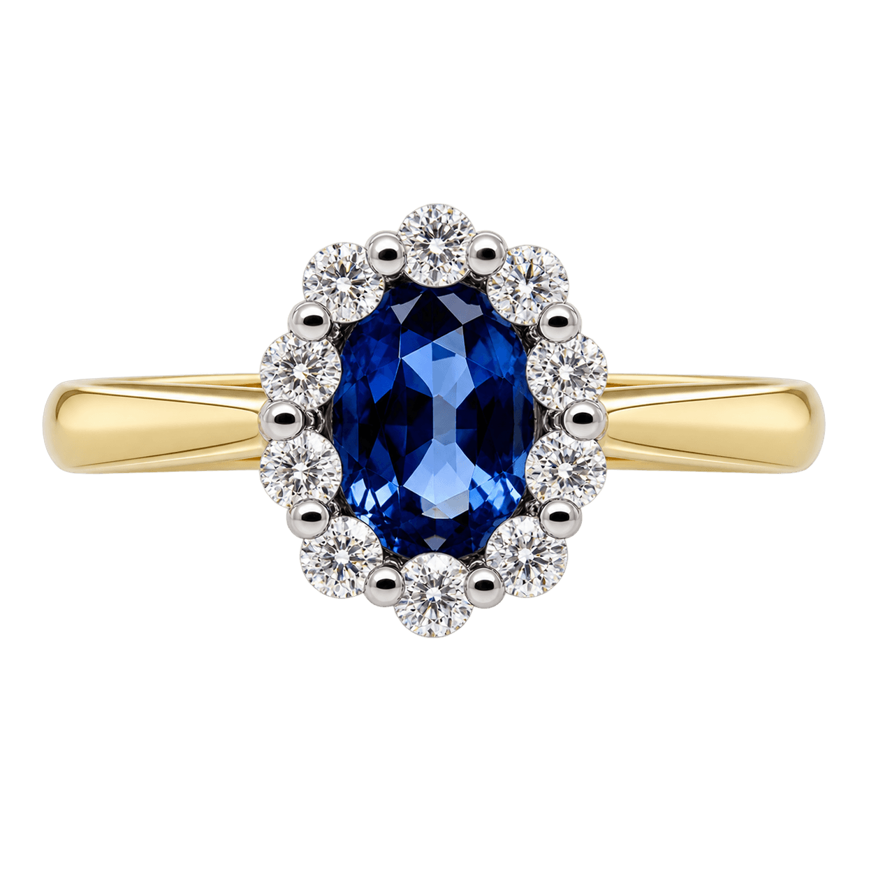 18ct Yellow & White Gold Oval Ceylon Sapphire & Diamond Ring