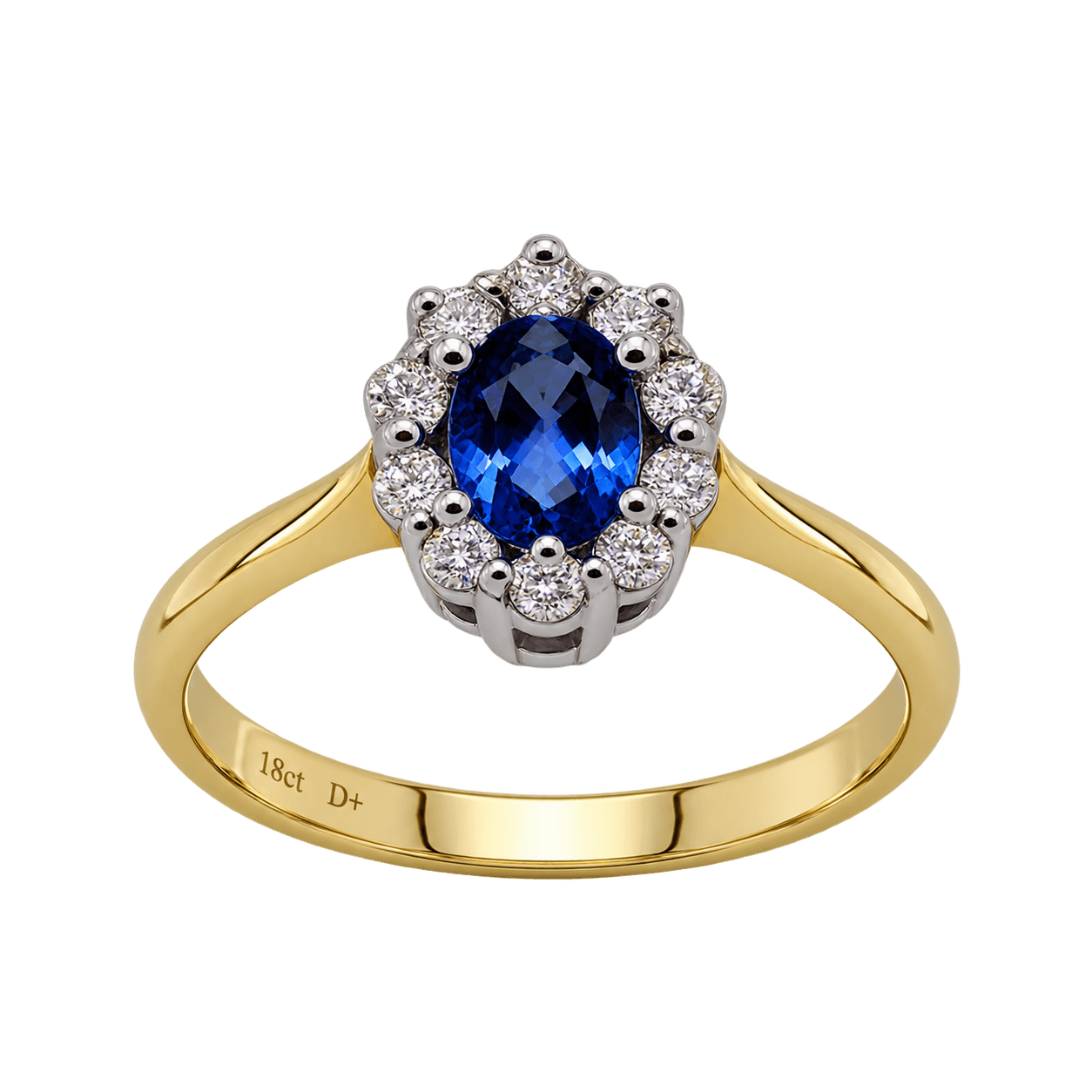 18ct Yellow & White Gold Oval Ceylon Sapphire & Diamond Ring