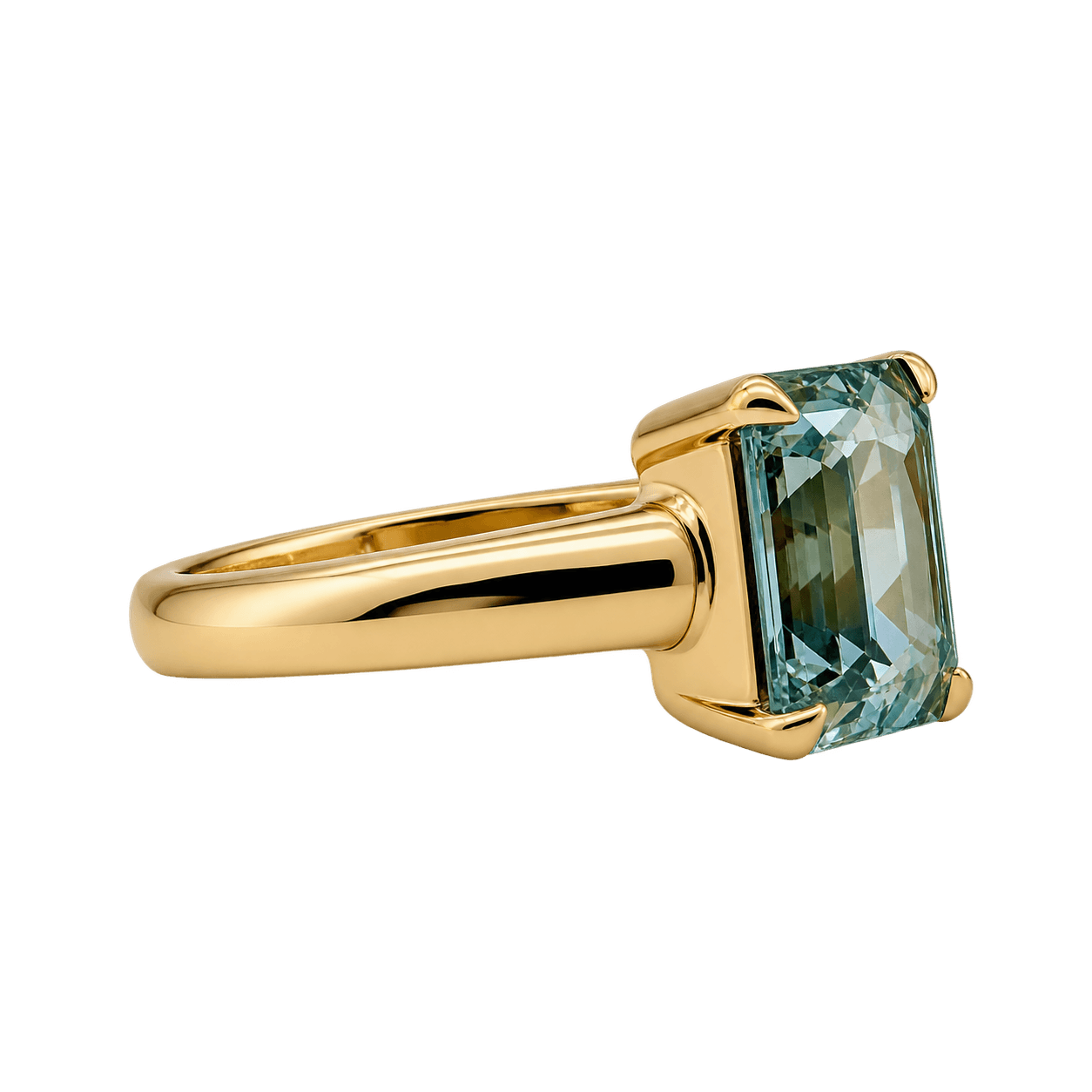 9ct Yellow Gold Aquamarine Emerald Cut Ring