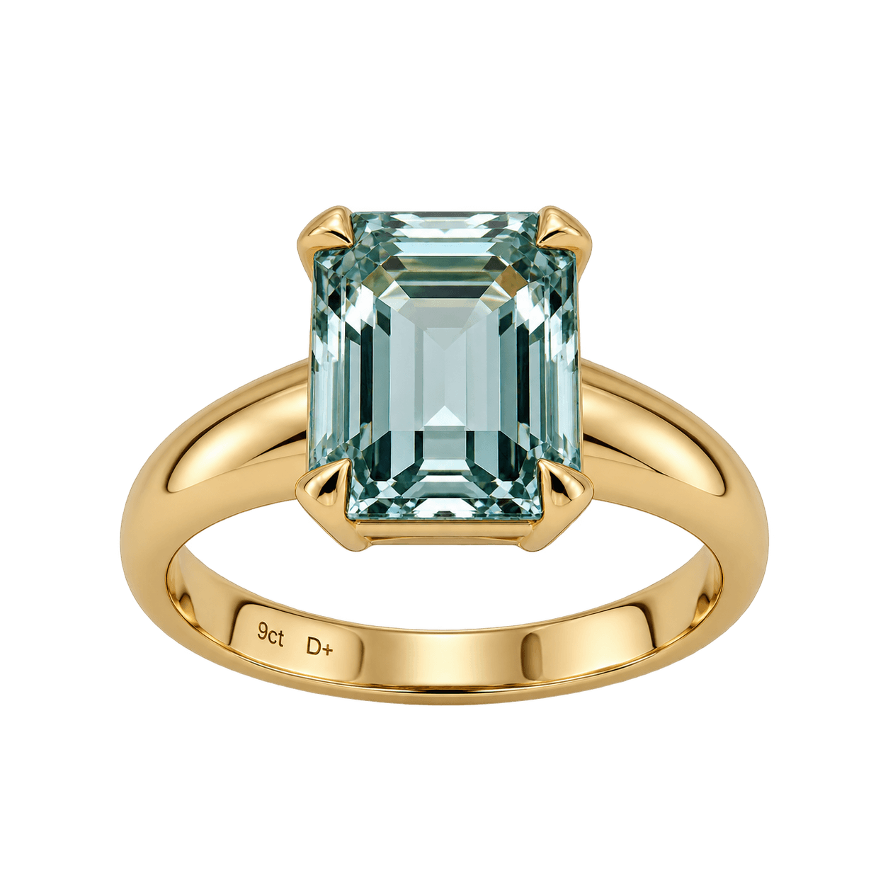 9ct Yellow Gold Aquamarine Emerald Cut Ring