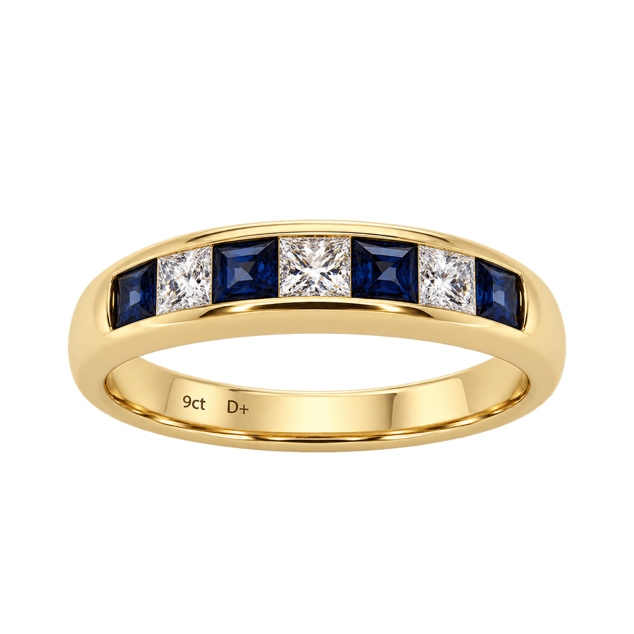 9ct Yellow Gold Sapphire & Diamond Channel Set Ring