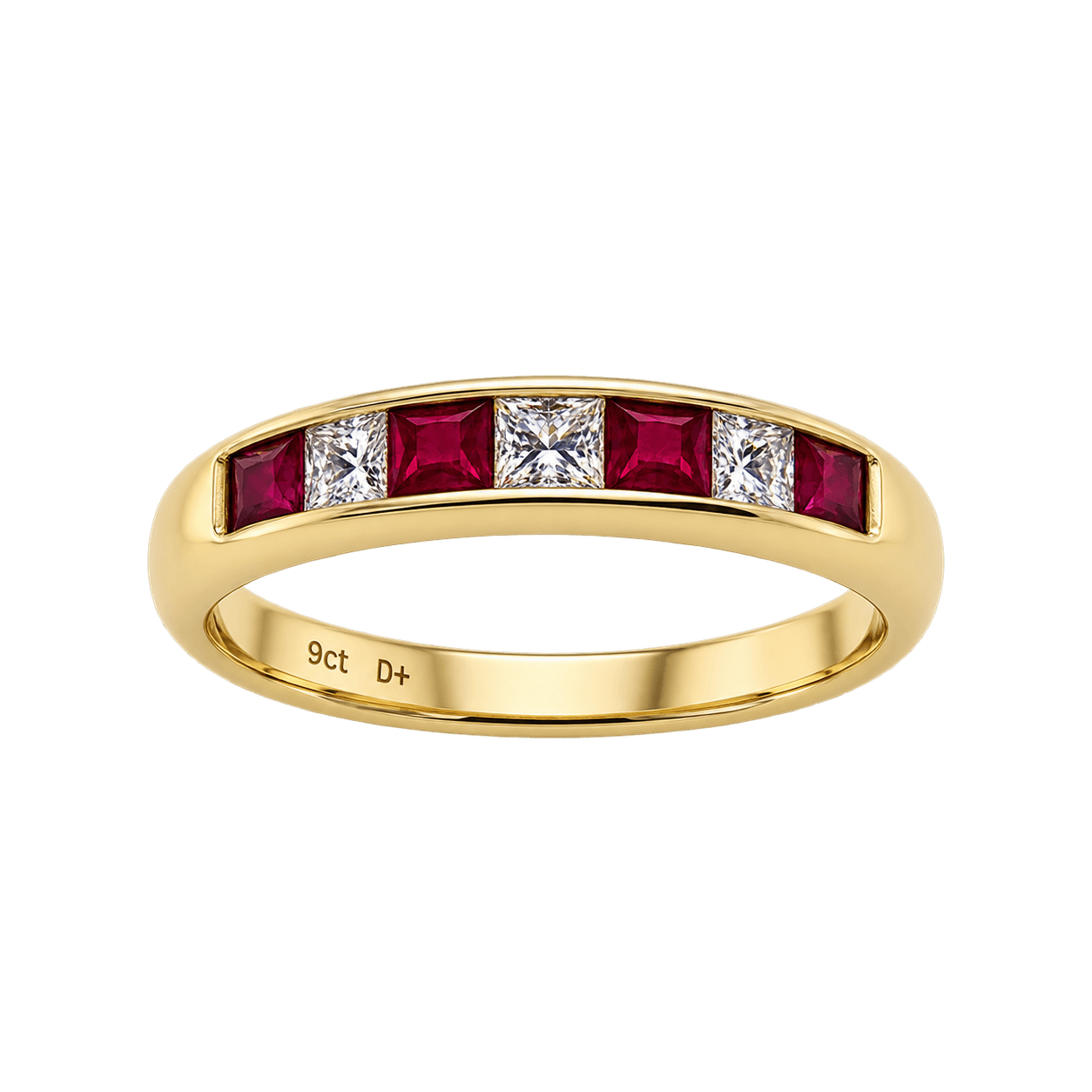 9ct Yellow Gold Ruby & Diamond Channel Set Ring