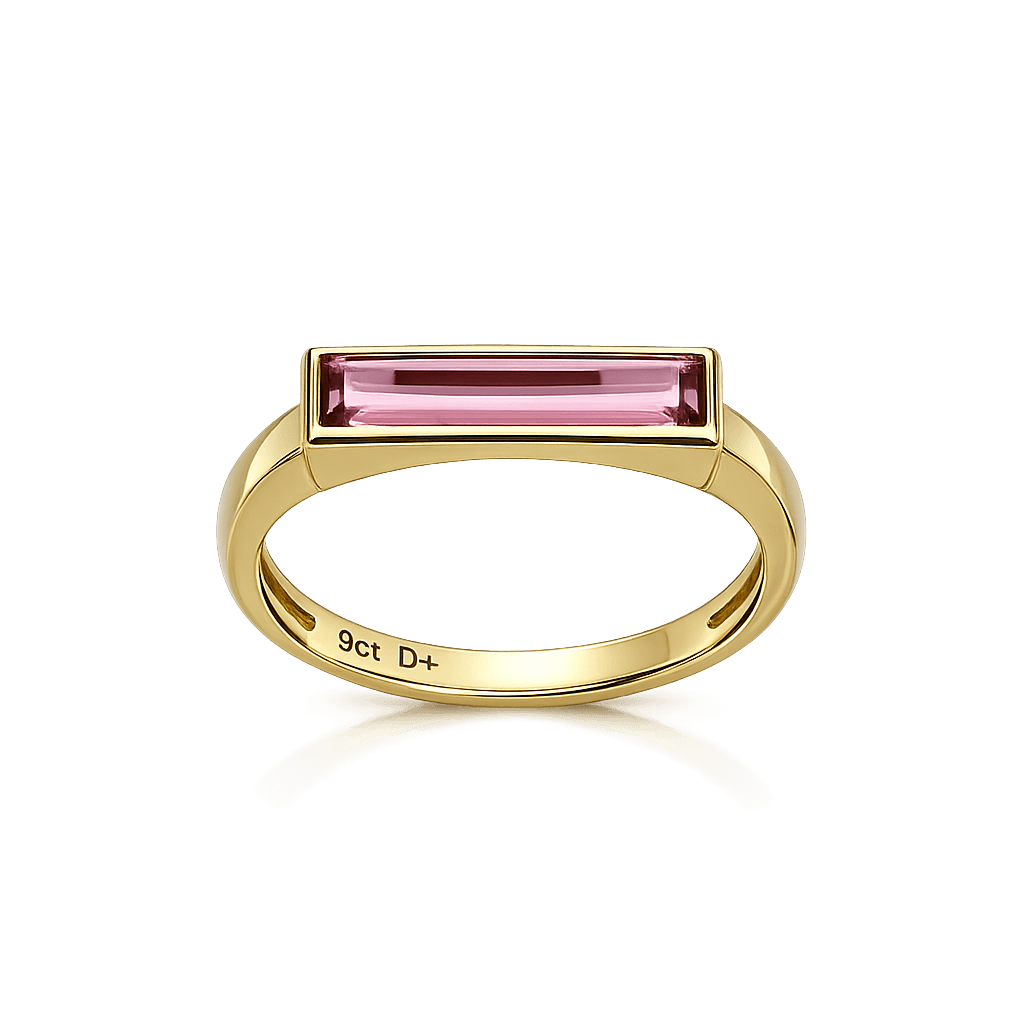 9ct Yellow Gold Pink Tourmaline Baguette Ring