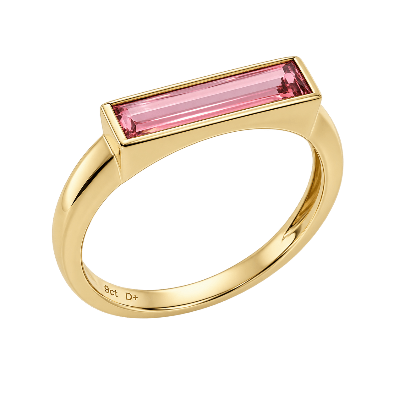 9ct Yellow Gold Pink Tourmaline Baguette Ring