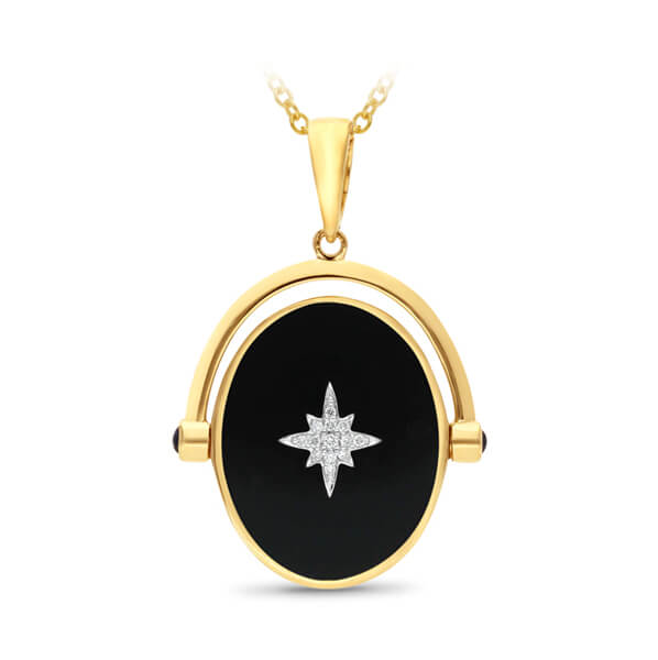 9ct Gold Black Onyx Diamond Pearl & Sapphire Reversable Pendant