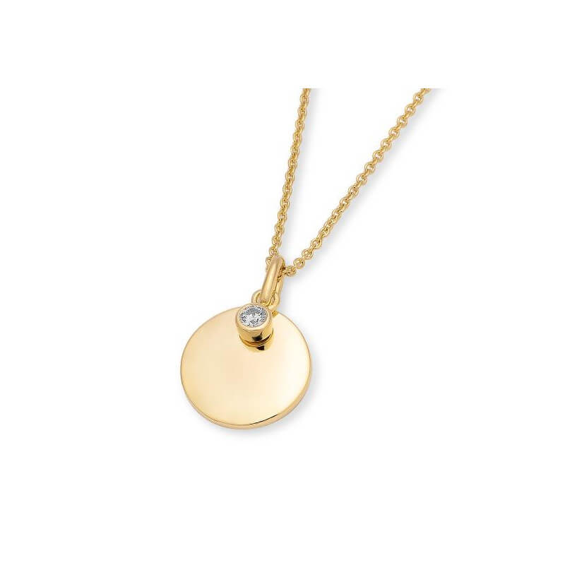 9ct Yellow Gold Engravable Disc & Diamond Necklace