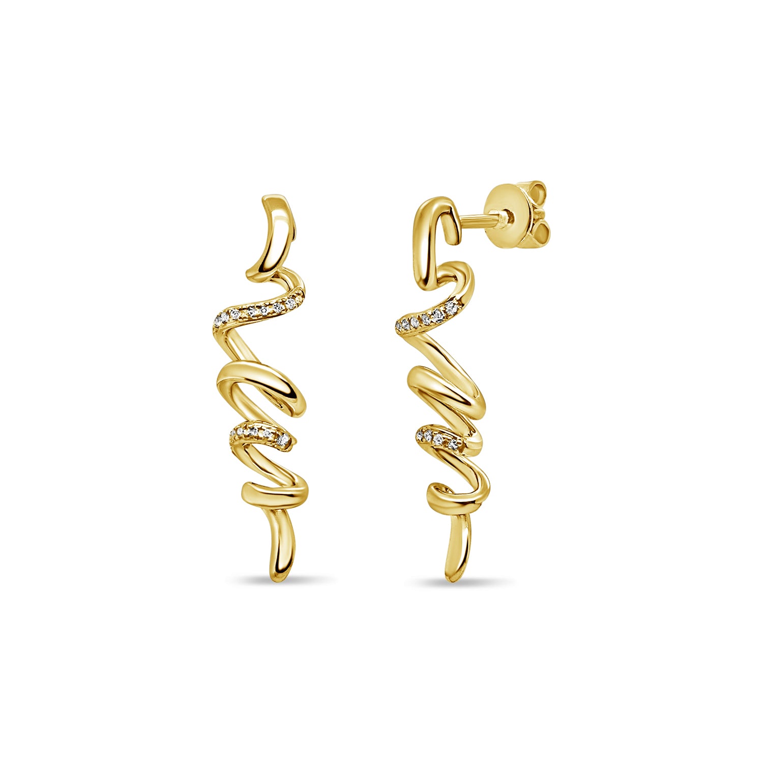9ct Yellow Gold Diamond Spiral Drop Earrings Diamonds Plus Jewellers