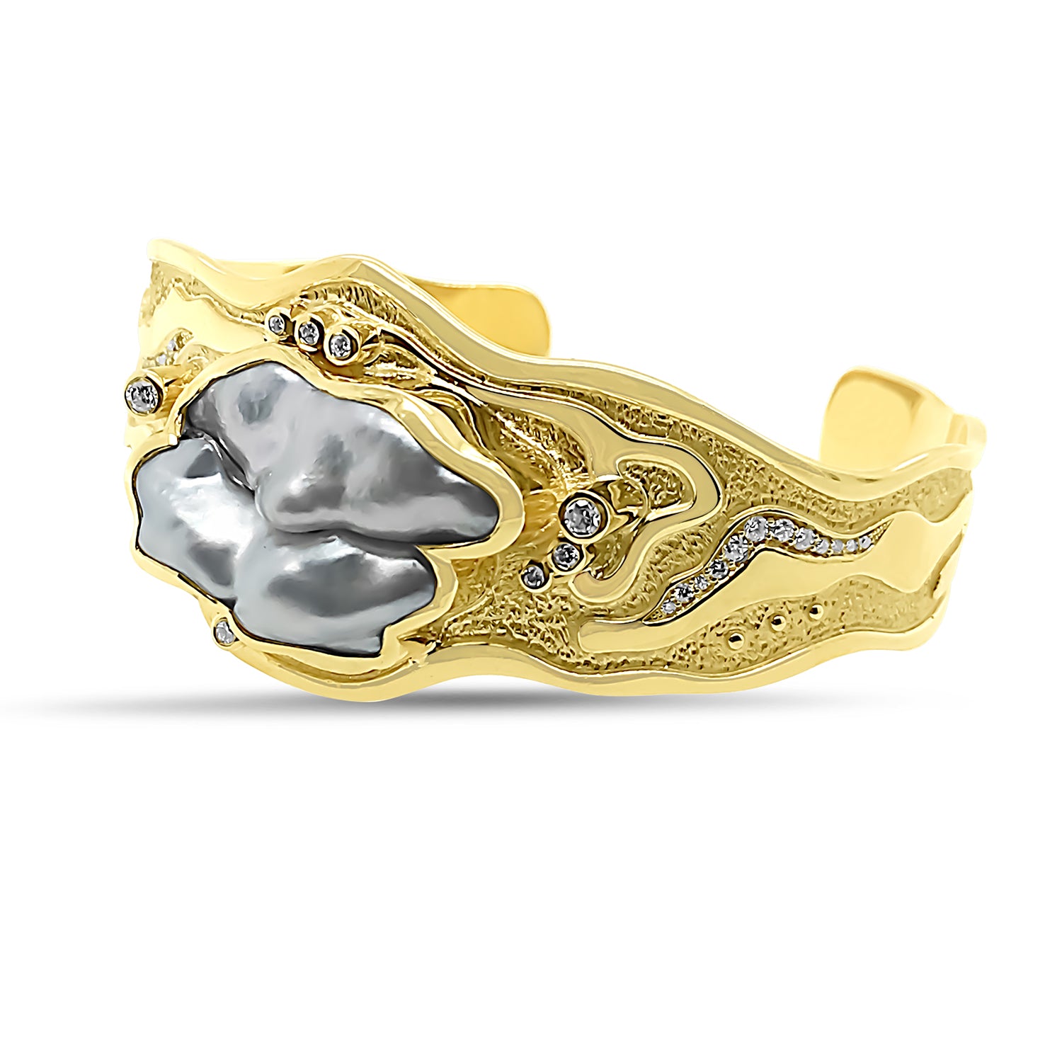 9ct Yellow Gold Keshi Pearl Cuff Bangle