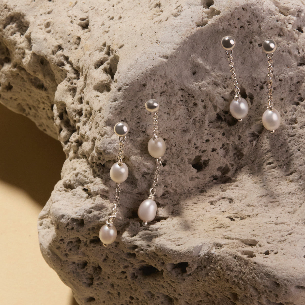 Sterling Silver Tidal Whisper Double Pearl Earrings