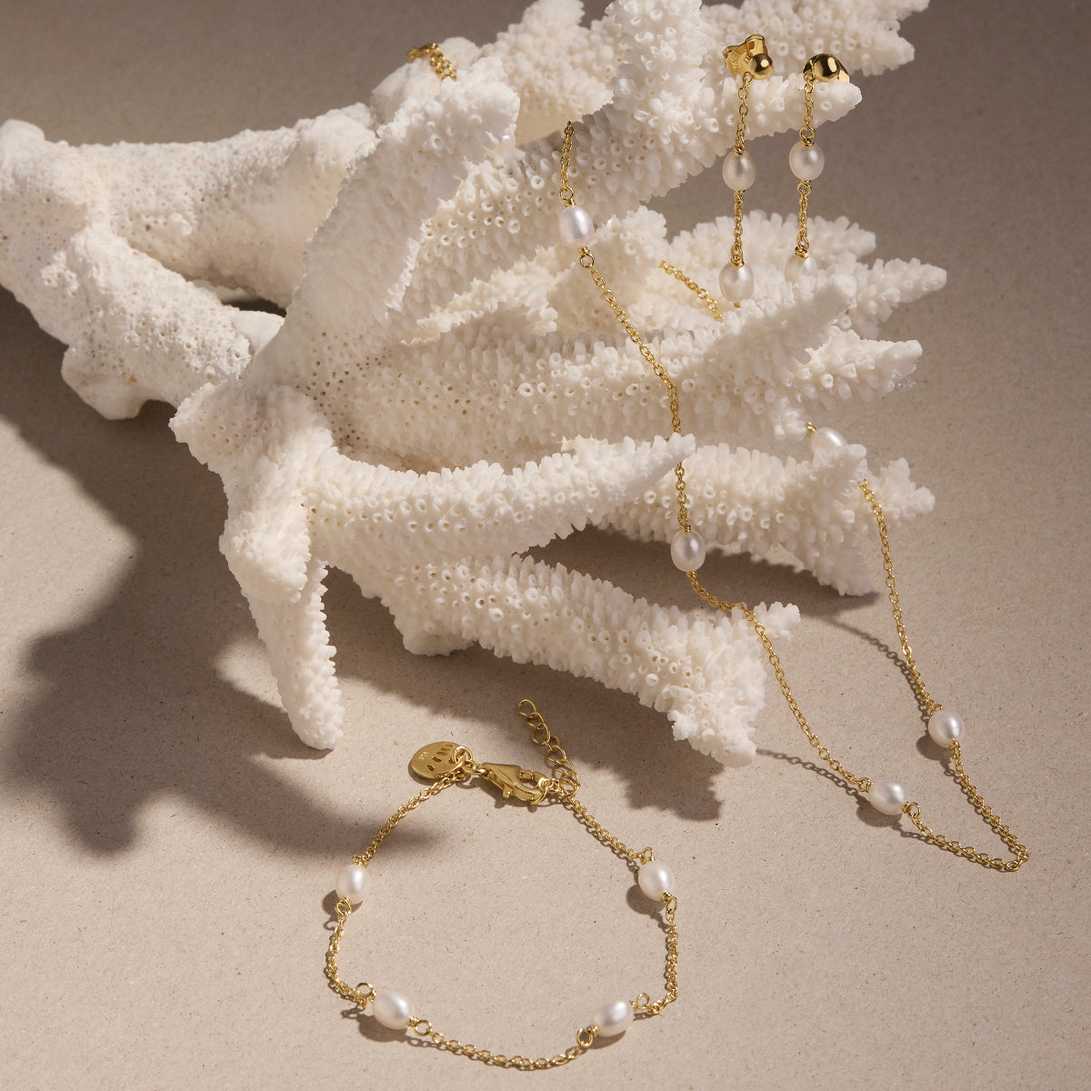 Yellow Gold Tidal Whisper Double Pearl Earrings