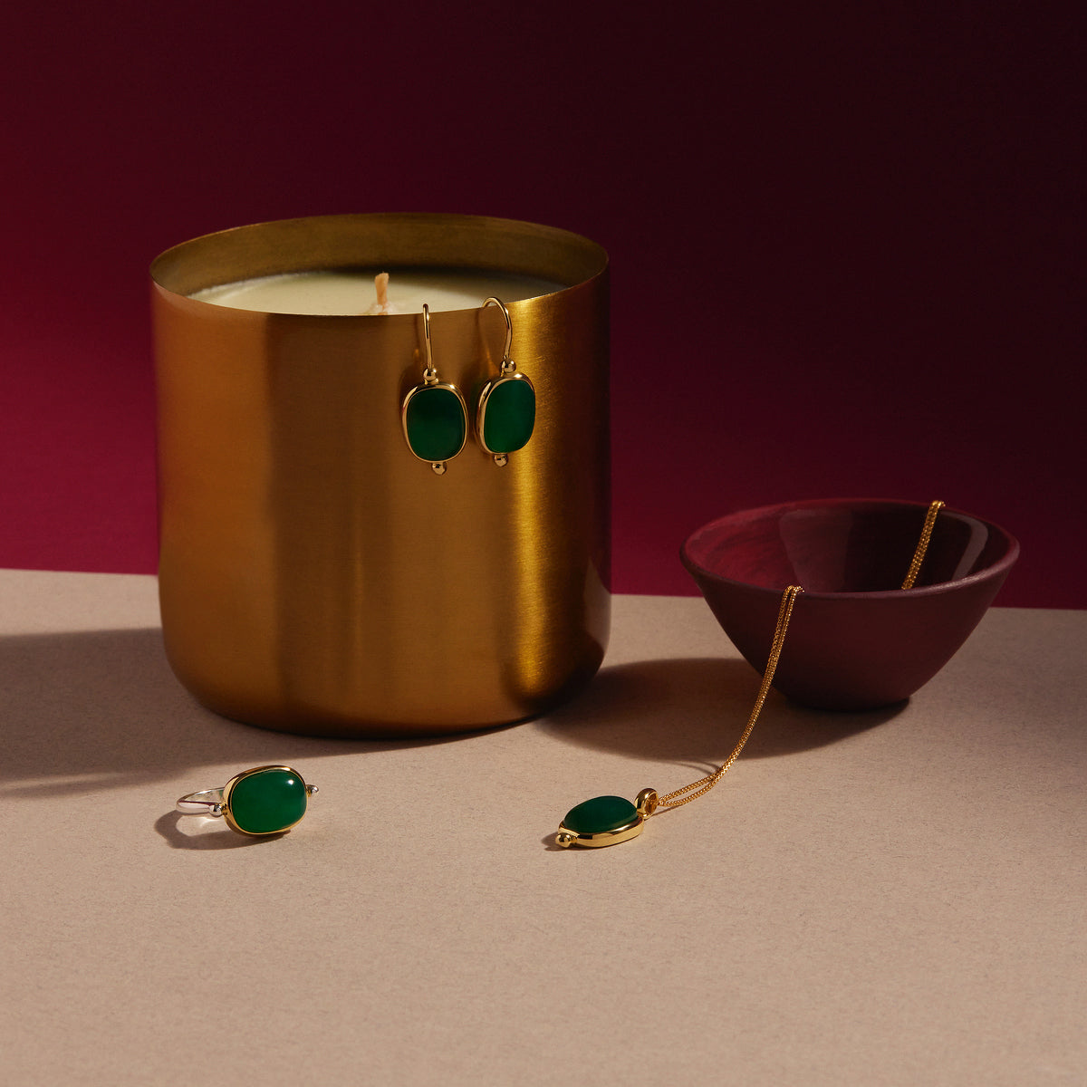 Yellow Gold Green Onyx Necklace