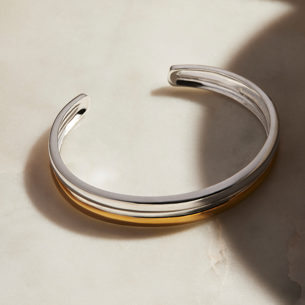 Sterling Silver Two Tone Continuum Cuff Bangle