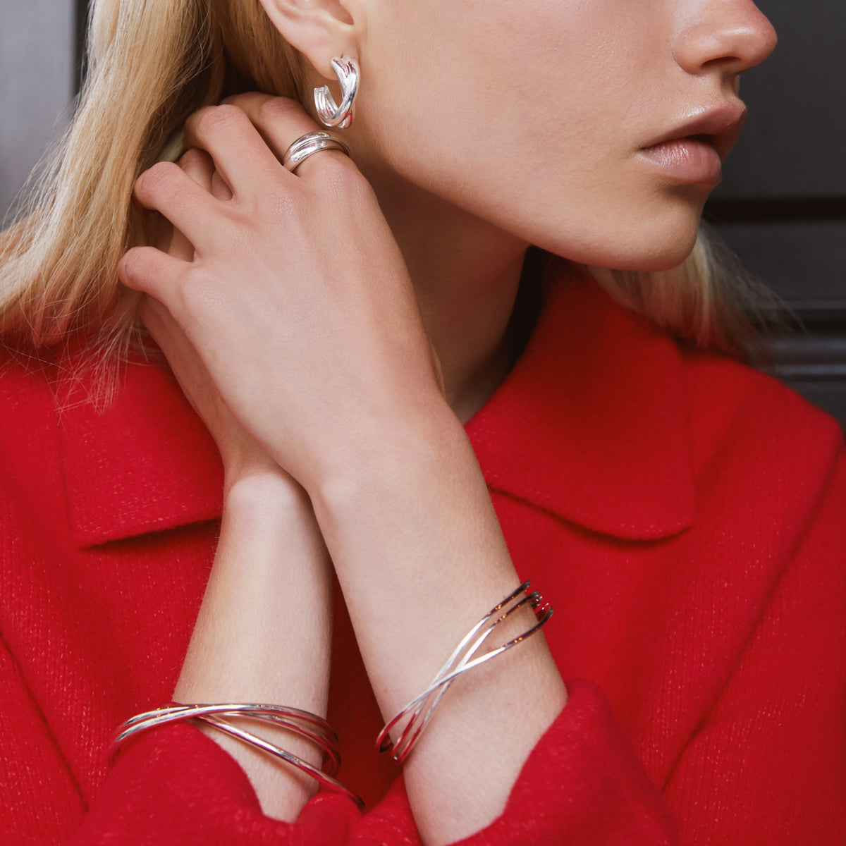 Sterling Silver Crossover Cuff Bangle