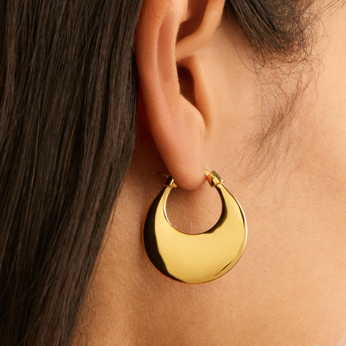 Yellow Gold Cresence Hoop Earrings