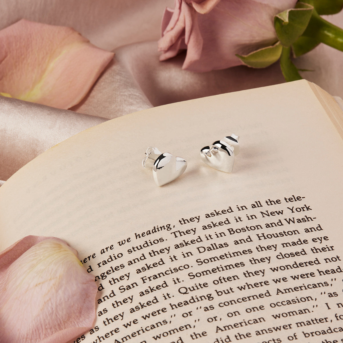 Sterling Silver Amore Heart Stud Earrings