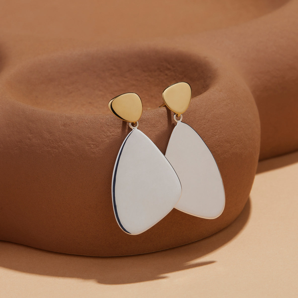 Sterling Silver & Yellow Gold Triangle Drop Earrings