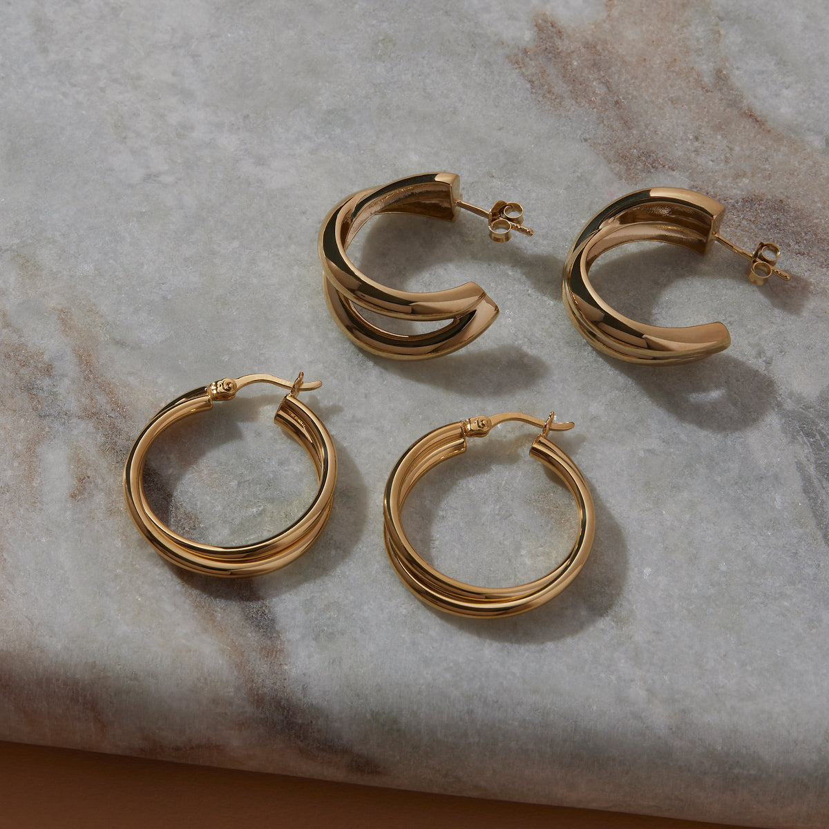 Yellow Gold Plated Double Tube Hoop Earrings