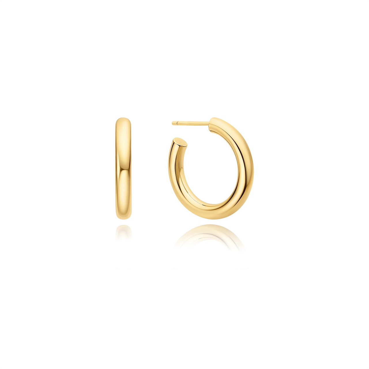 Yellow Gold Classic Tube Medium Tide Hoops