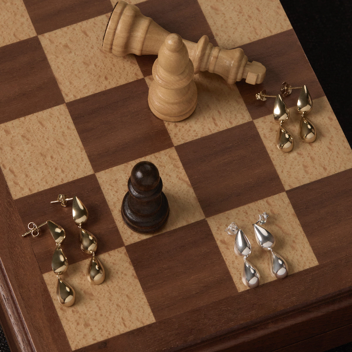 Yellow Gold Liora Triple Drop Stud Earrings