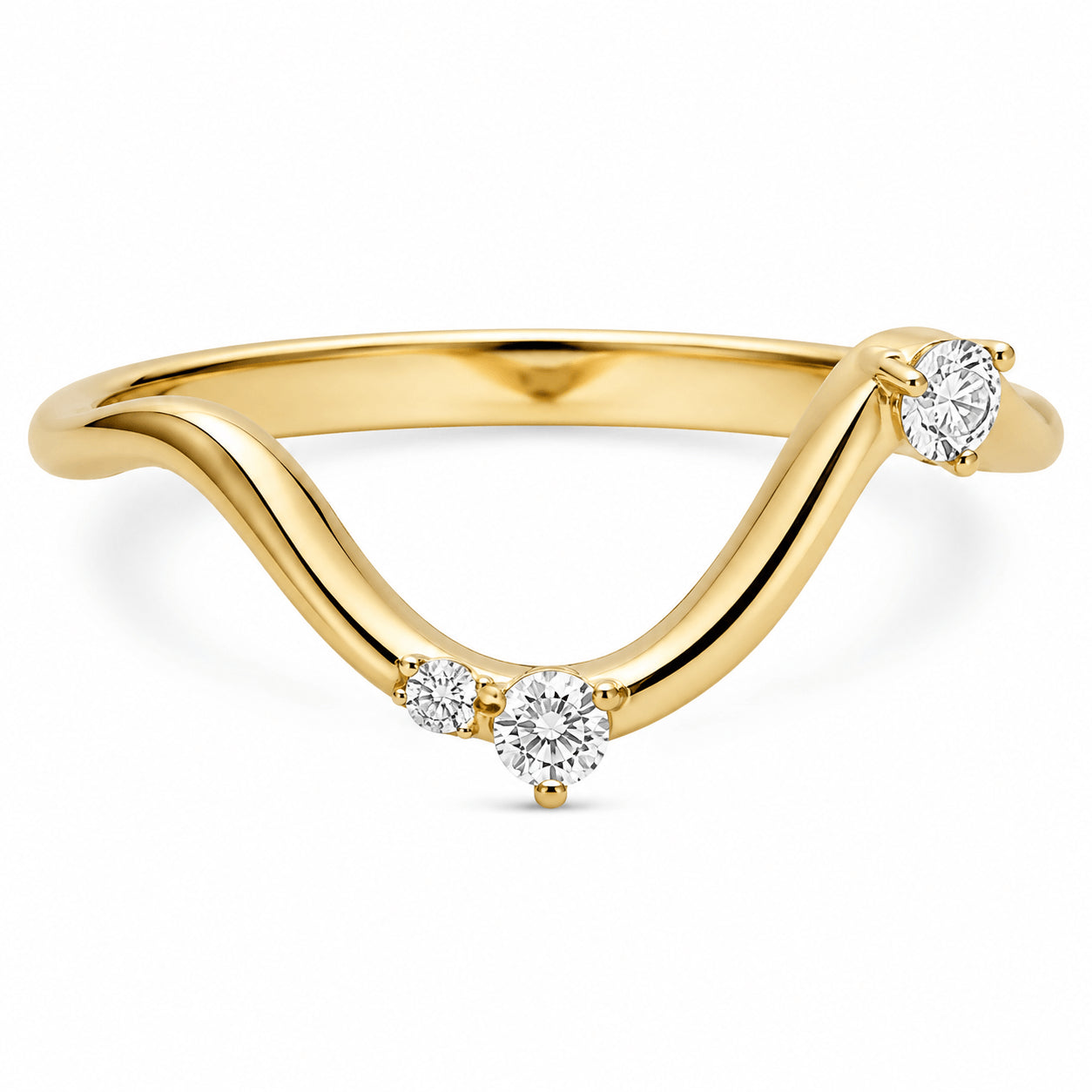 9ct Yellow Gold Curvy Fitted Wedder LG Diamond Band