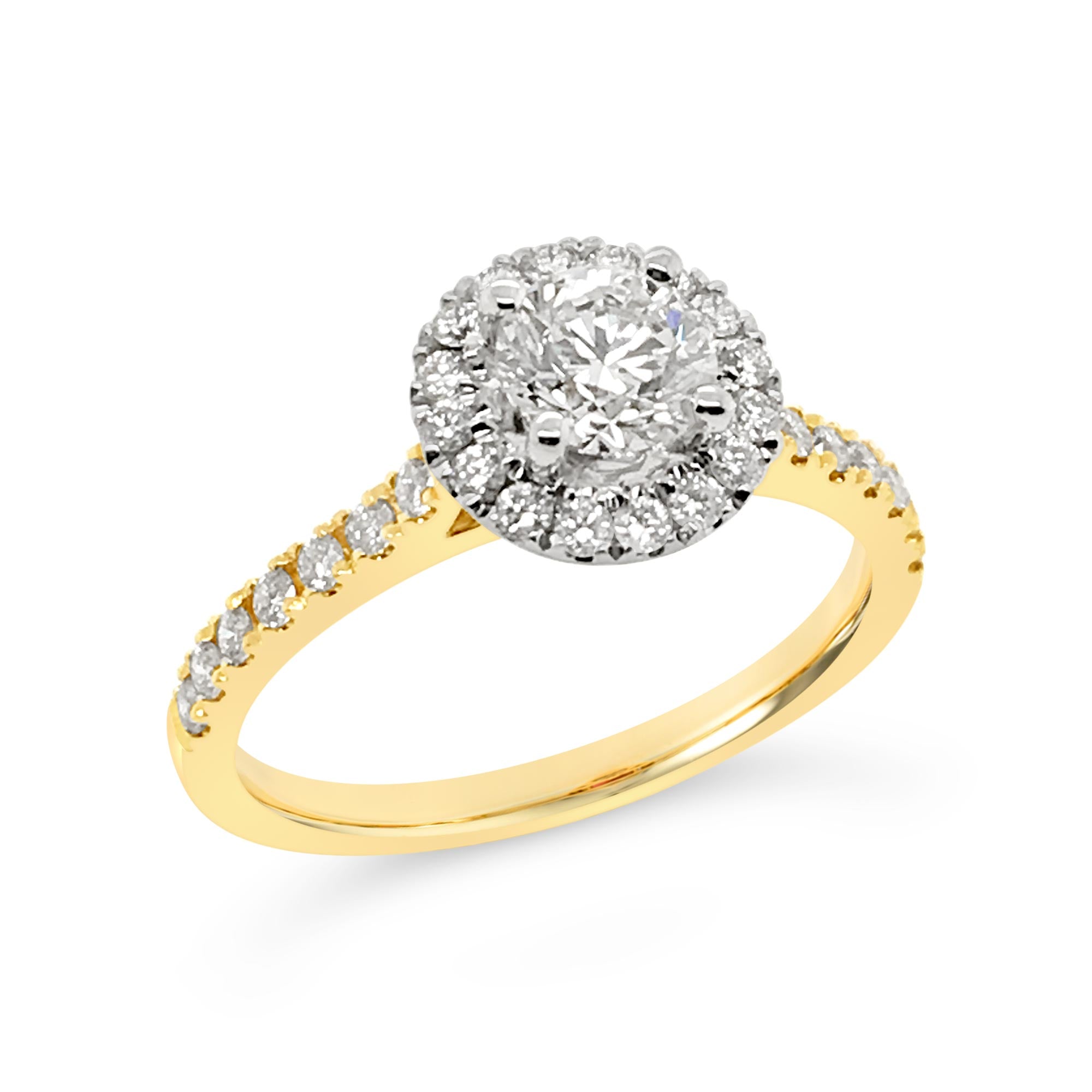 18ct Yellow Gold 0.91ct TW Diamond Round Halo Ring