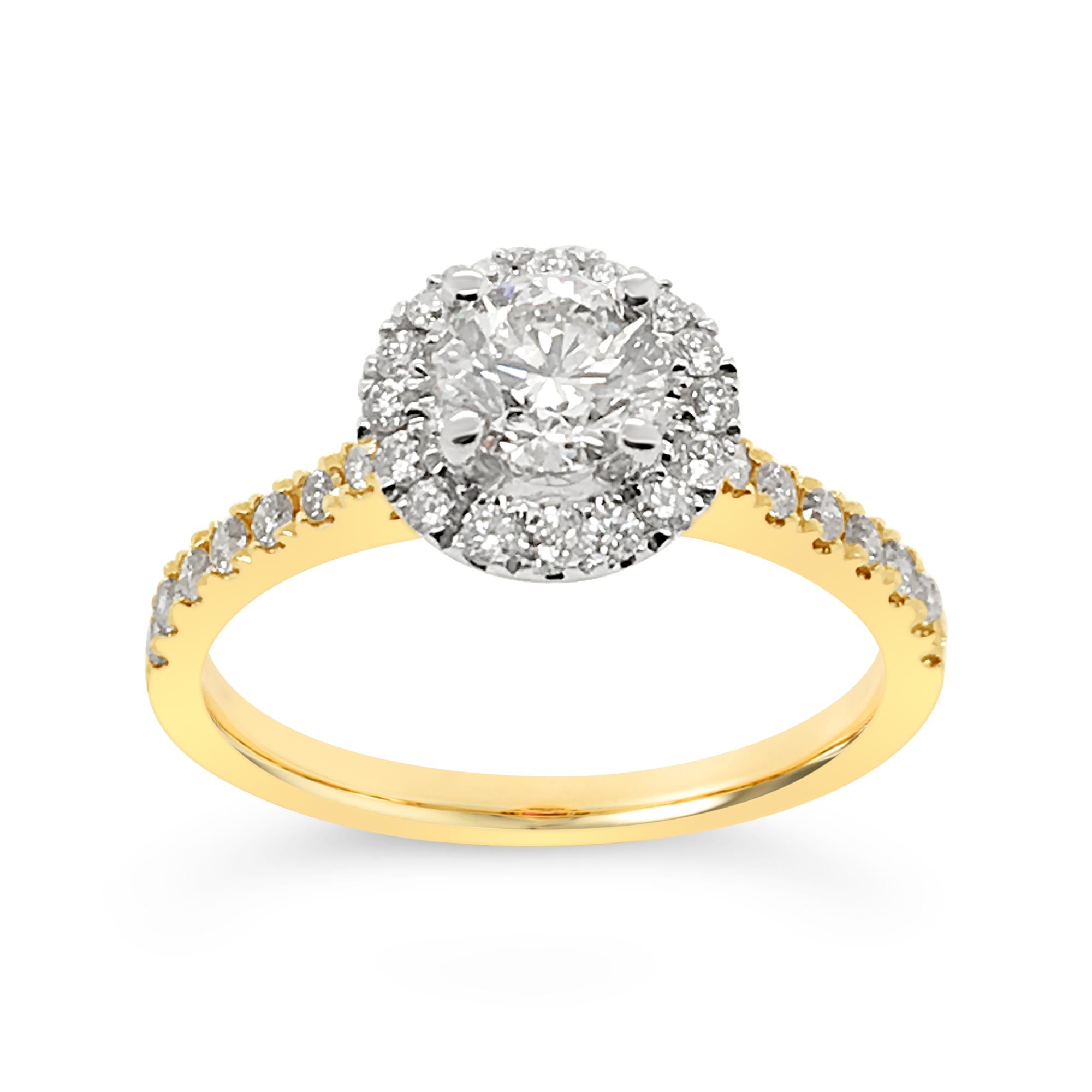 18ct Yellow Gold 0.91ct TW Diamond Round Halo Ring